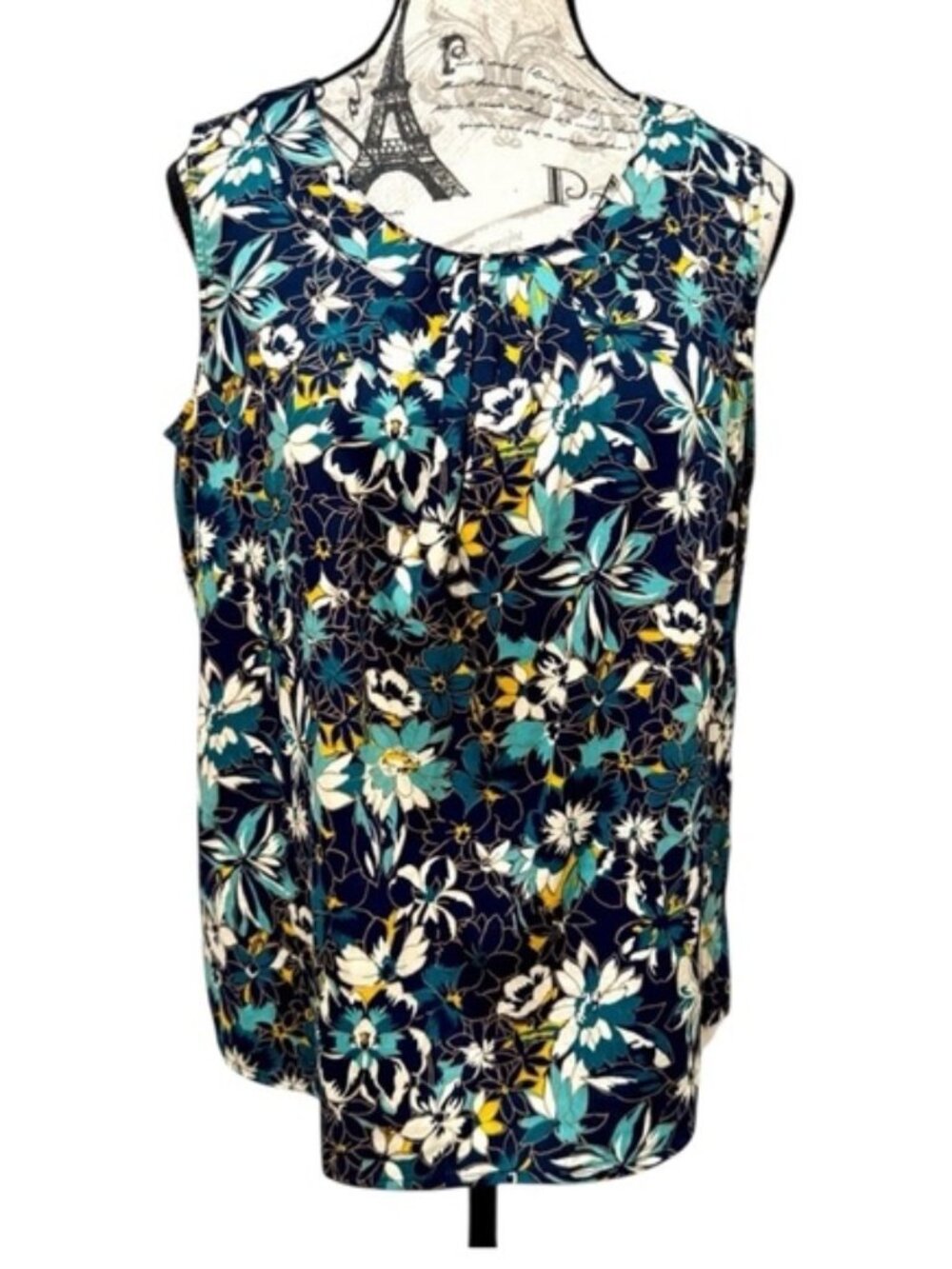 Talbots Blue and Turquoise Floral Cotton Sleeveless Blouse size Medium Petite